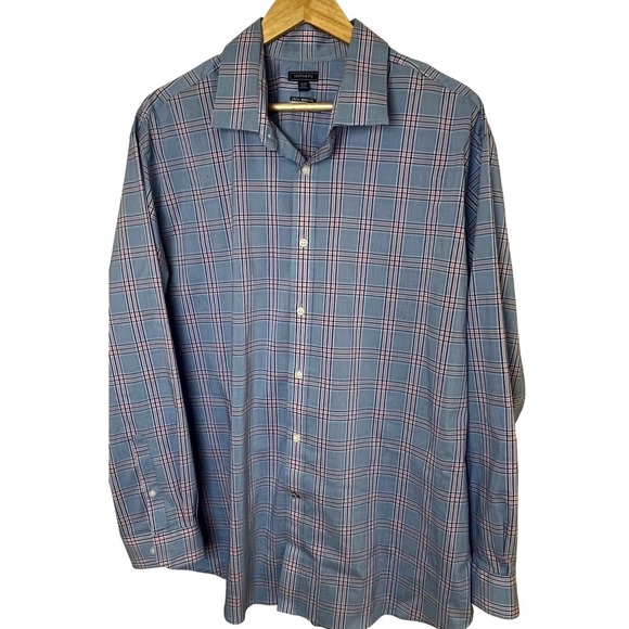 Crown & Ivy Blue Pink Check Stretch Wrinkle Free Slim Long Sleeve Shirt 2XL - Picture 2 of 6